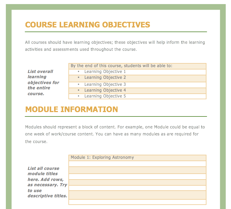 Free Download Course Development Plan Template Ashley Chiasson M Ed